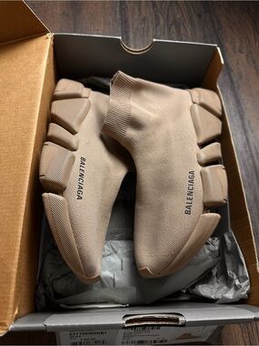 Balenciaga Tan Sock-Style Runner Sneakers